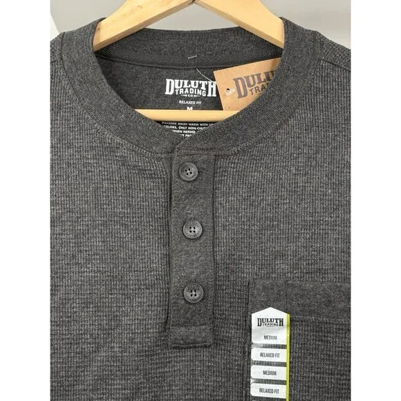 NWT Duluth Trading Co. Burly Thermal Relaxed Fit Henley Men’s M Charcoal Grey - Picture 3 of 15